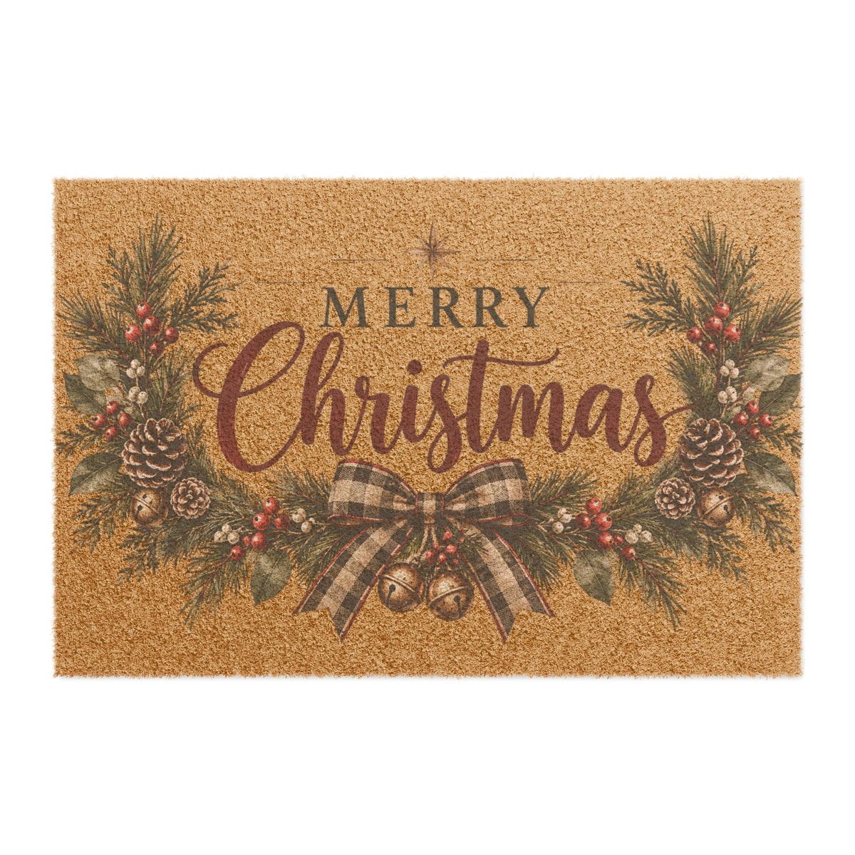 Merry Christmas Evergreen Pinecone Holiday Doormat