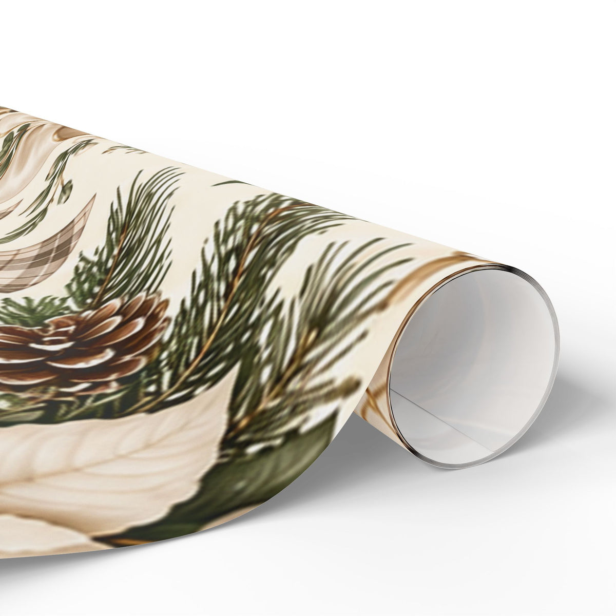 Christmas Wrapping Paper Roll — Neutral Vintage Holiday Bows, Stockings & Ornaments Pattern