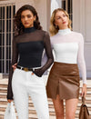 Sheer Long Sleeve Turtleneck Bodysuit