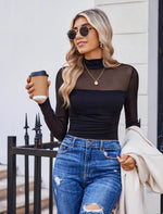 Sheer Long Sleeve Turtleneck Bodysuit