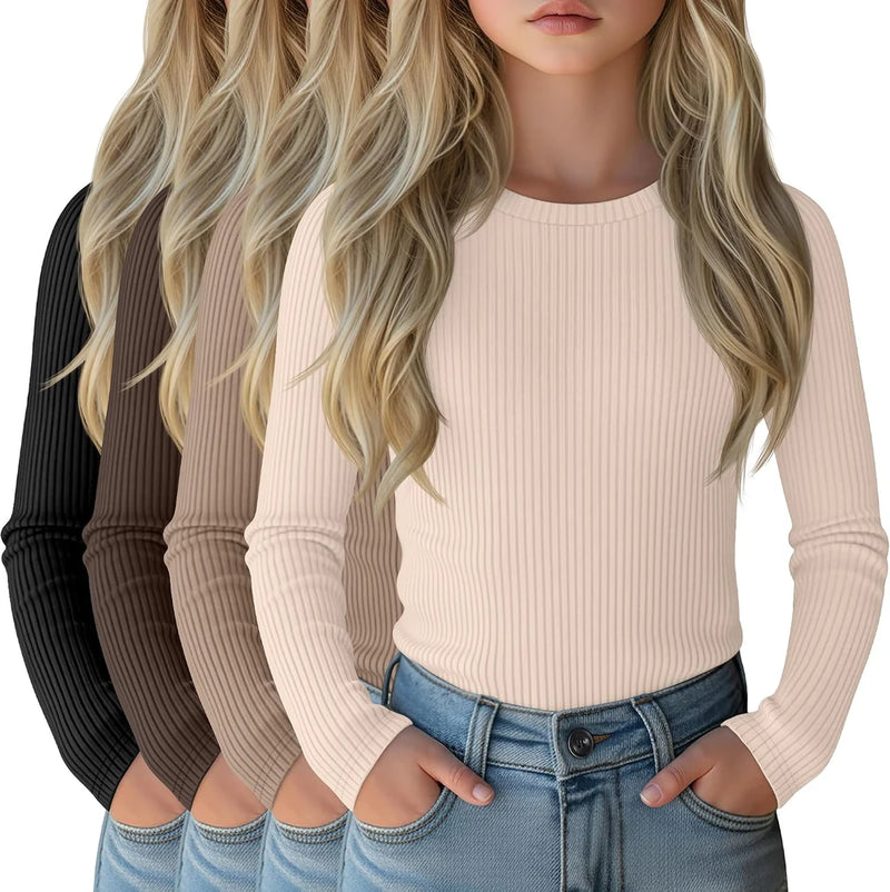 ribbed cotton girls long sleeve layering tops