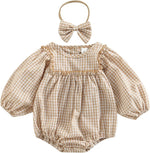 Plaid Infant Romper Headband Set