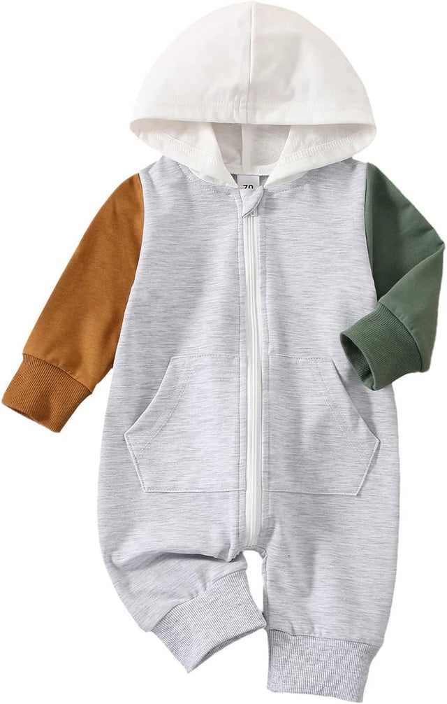 hooded color block jumpsuit