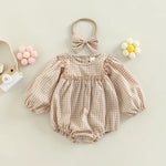 Plaid Infant Romper Headband Set