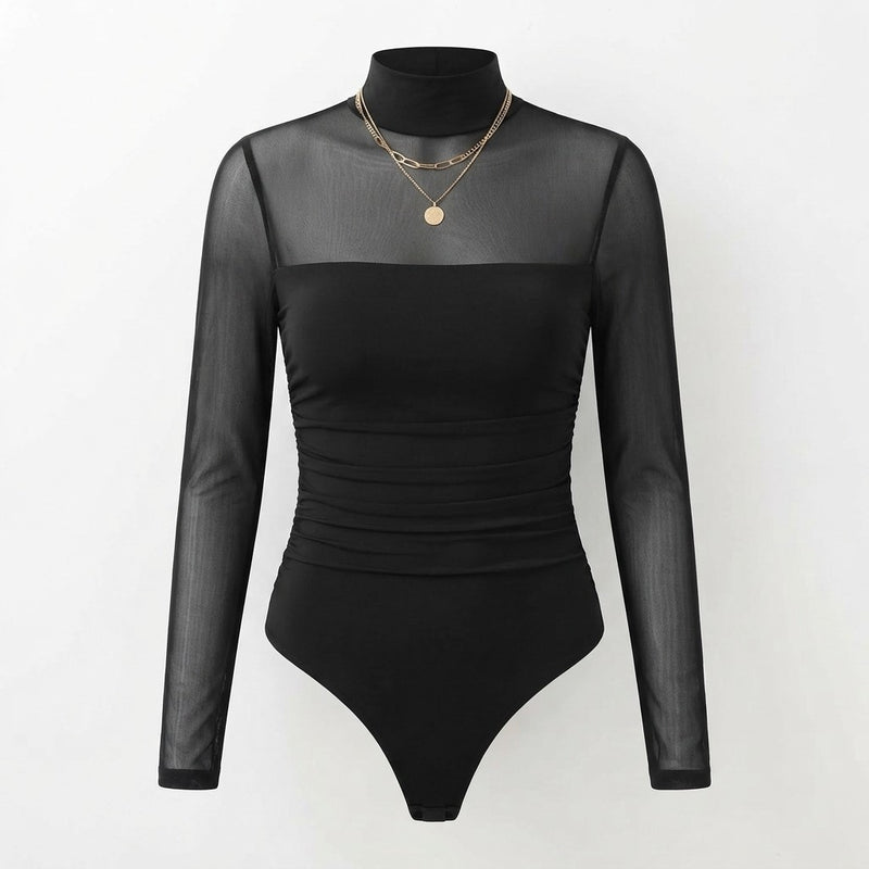 Sheer Long Sleeve Turtleneck Bodysuit